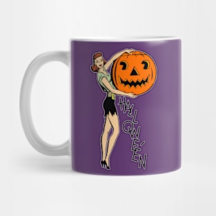 Halloween pinup girl holding a huge jack o lantern Mug